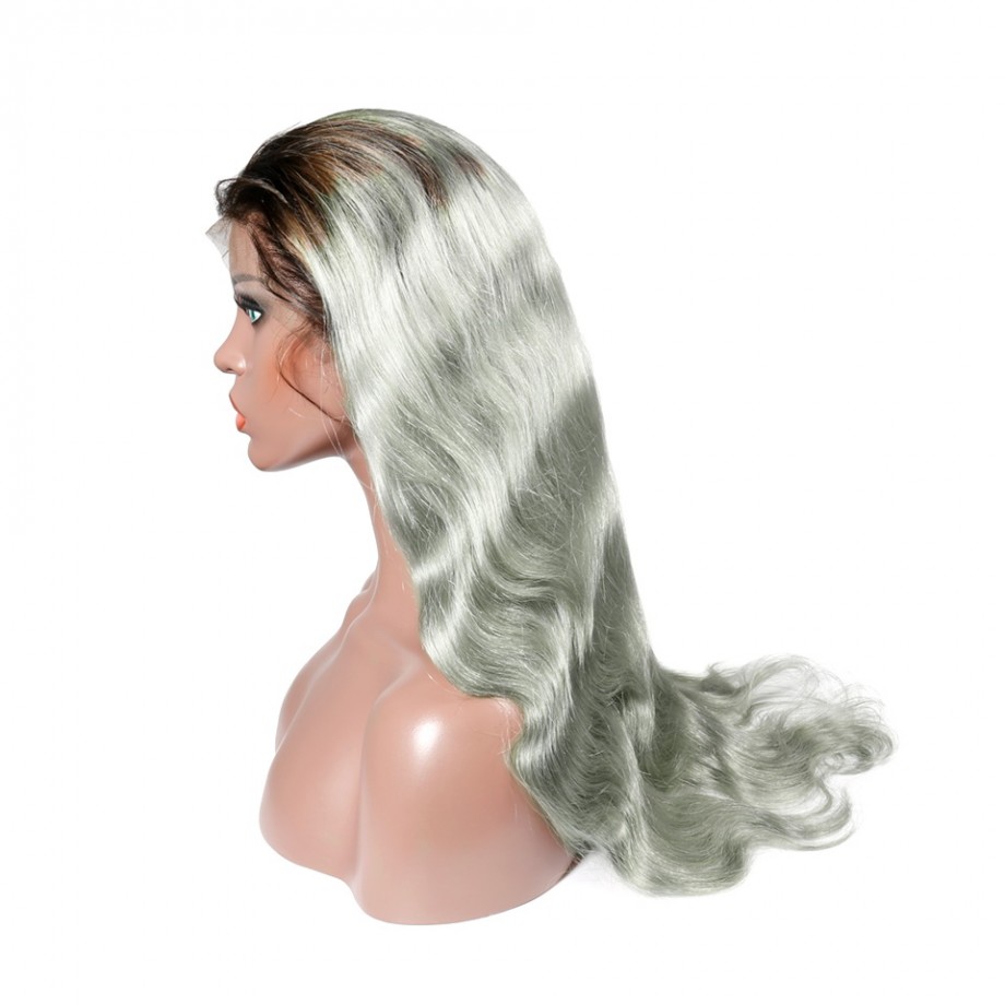Uglam 1B/Grey Color 13x4 Lace Front Wig Body Wave Humanhair