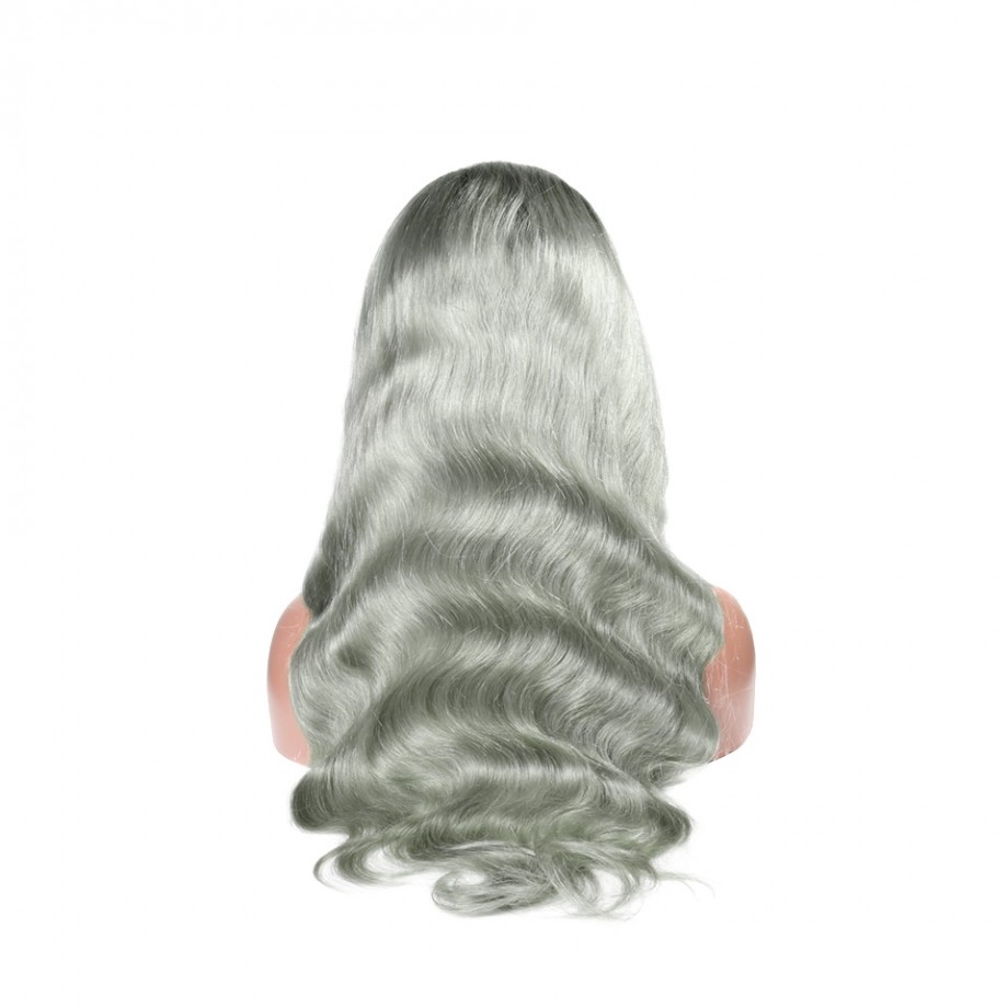 Uglam 1B/Grey Color 13x4 Lace Front Wig Body Wave Humanhair