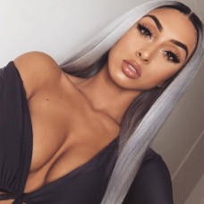 Uglam 1B/Grey Color 13x4 Lace Front Wig Straight
