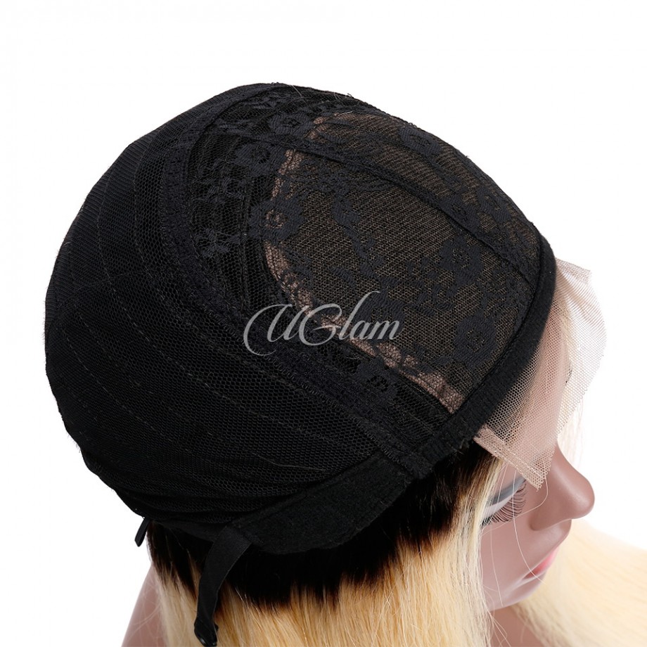 Uglam Closure Wig 1B/613 Color Straight Hair Made By Hair Weave With 4x4 Lace Closure
