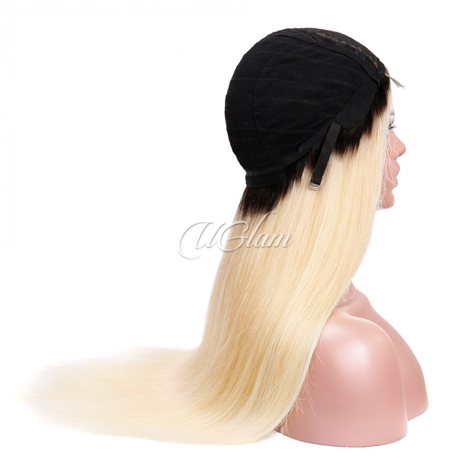 Uglam Closure Wig 1B/613 Color Straight Hair Made By Hair Weave With 4x4 Lace Closure