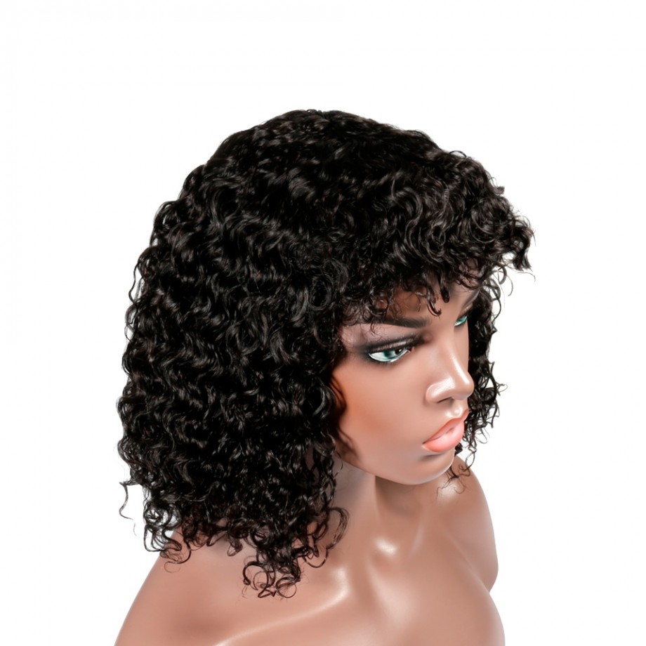 Uglam Bob Machine Made Wigs With Bang Hair Deep Wave 