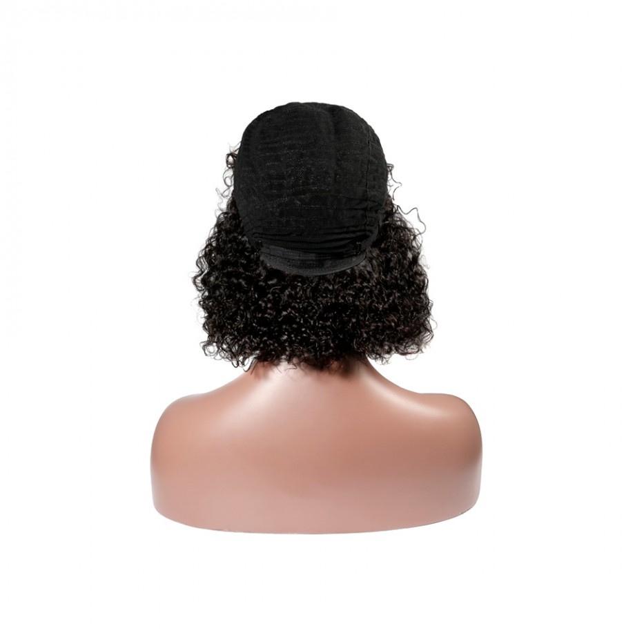 Uglam Bob Machine Made Wigs With Bang Hair Deep Wave 