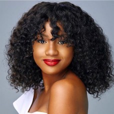 Uglam Bob Machine Made Wigs With Bang Hair Deep Wave 