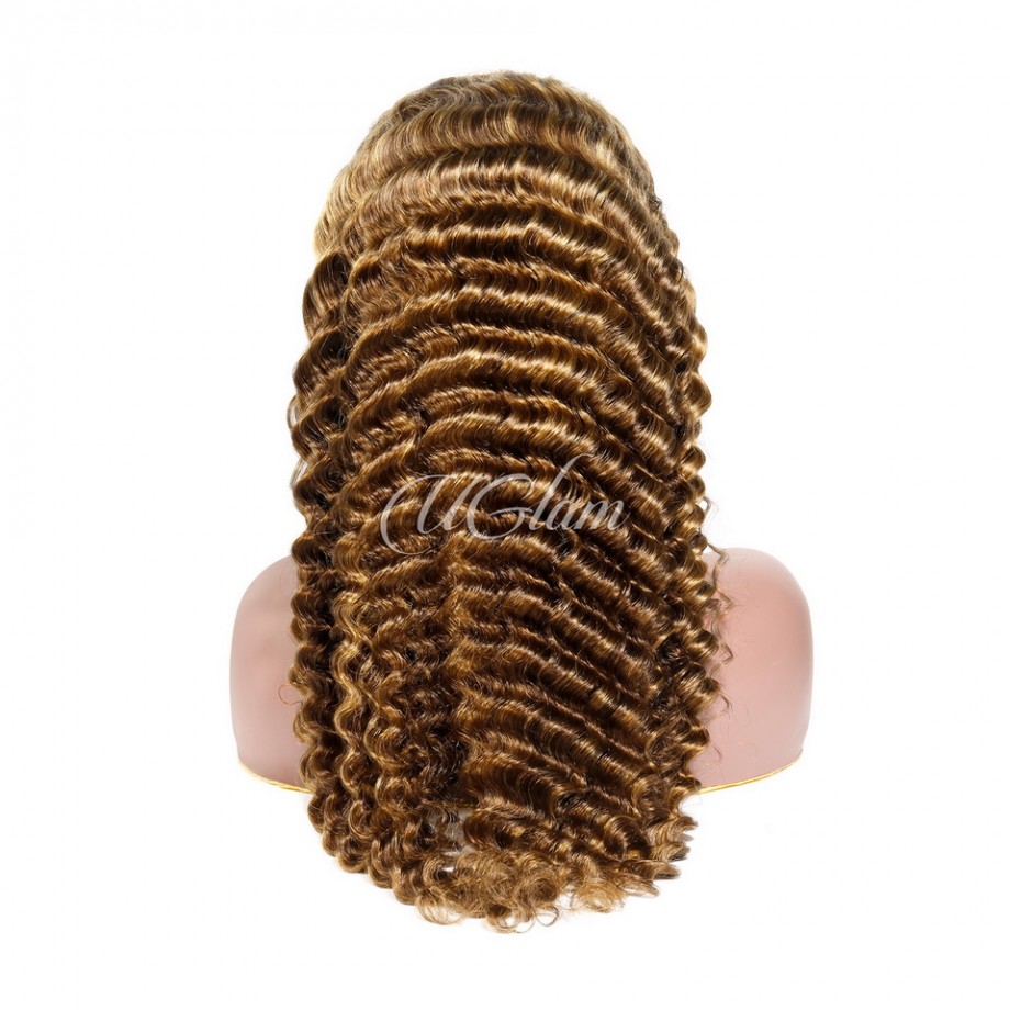 Virgin 13X4 Lace Front Piano Highlight #4/27 Color Deep Wave Human Hair Wig 