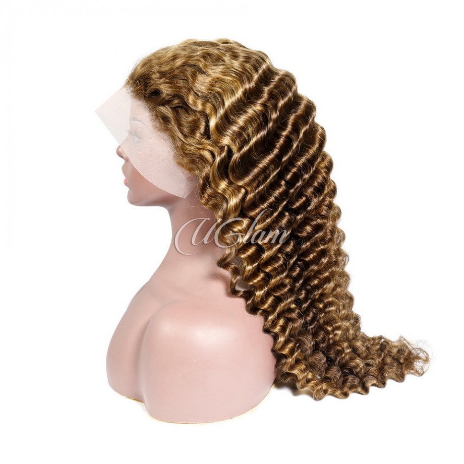 Virgin 13X4 Lace Front Piano Highlight #4/27 Color Deep Wave Human Hair Wig 
