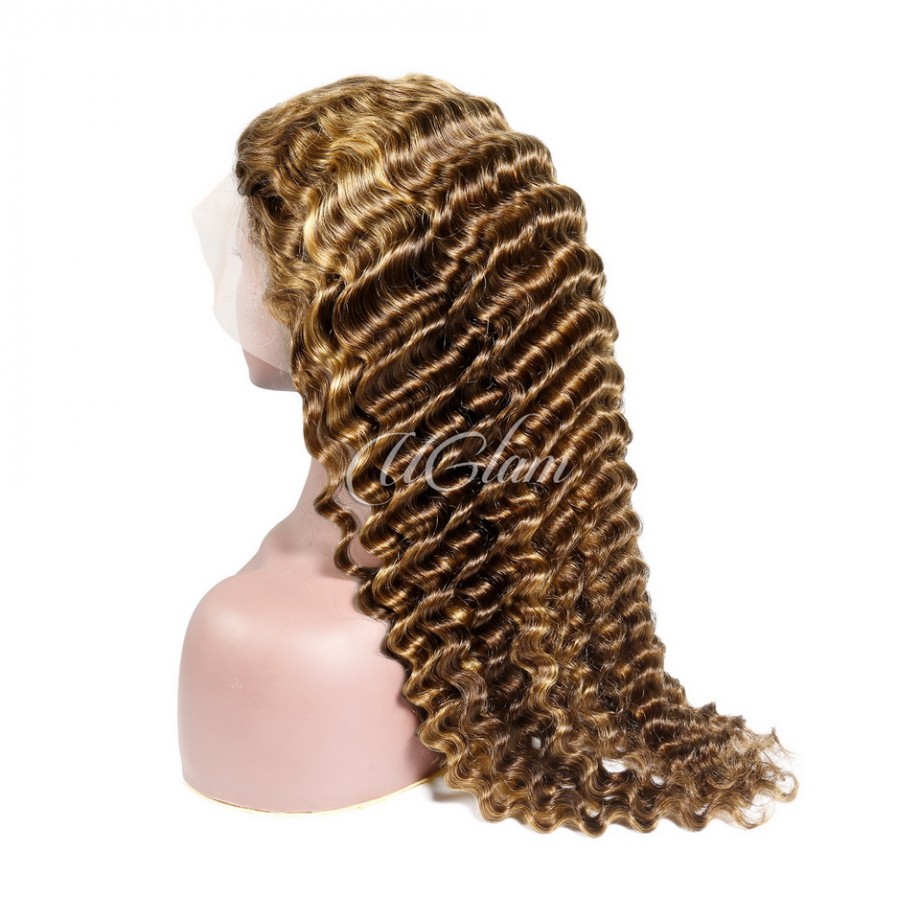 Virgin 13X4 Lace Front Piano Highlight #4/27 Color Deep Wave Human Hair Wig 
