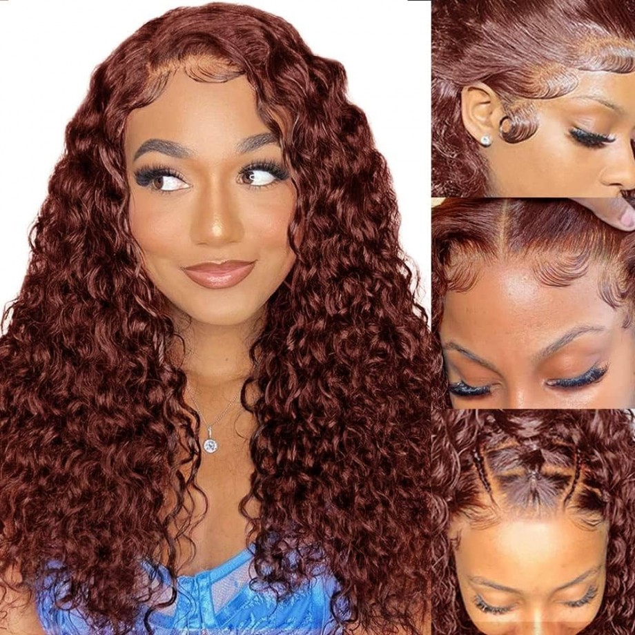 Uglam #33 Reddish Brown 13x4 Transparent Lace Front Human Hair Wig