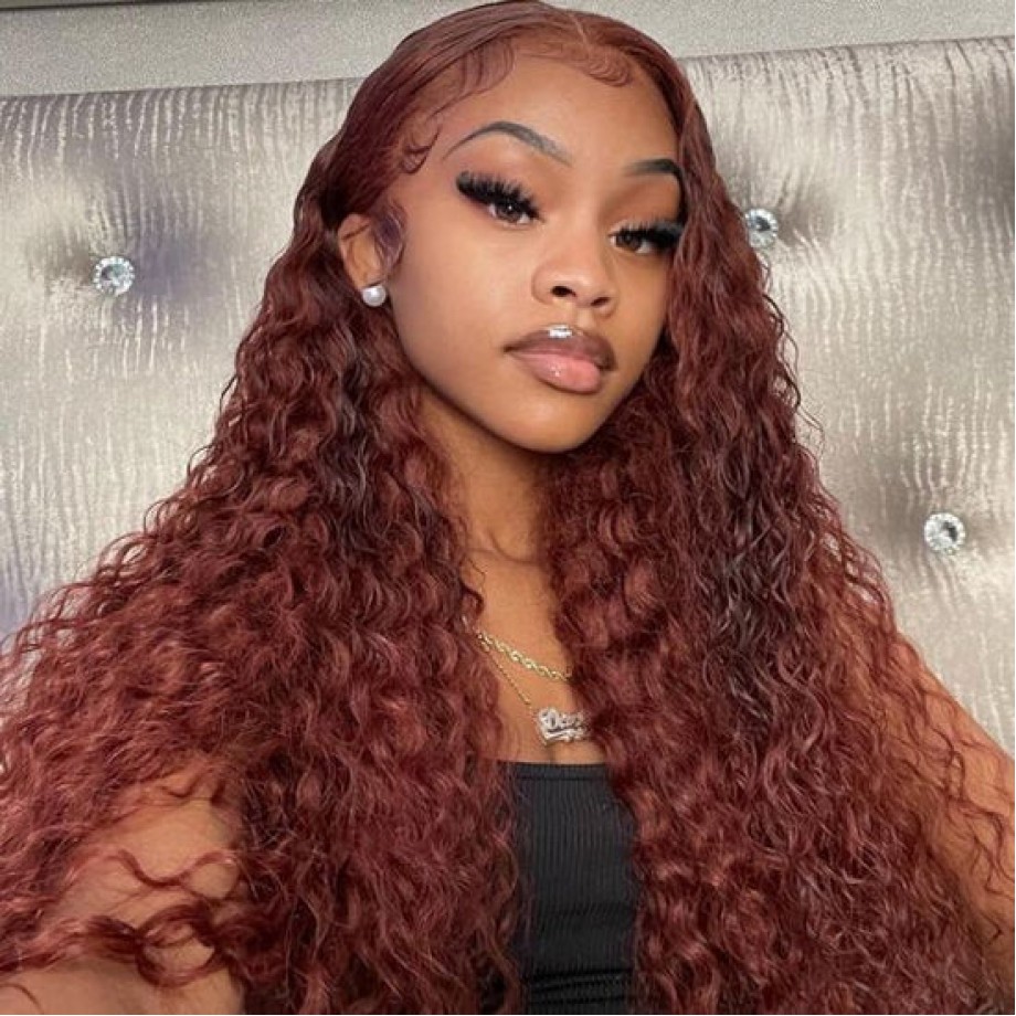 Uglam #33 Reddish Brown 13x4 Transparent Lace Front Human Hair Wig