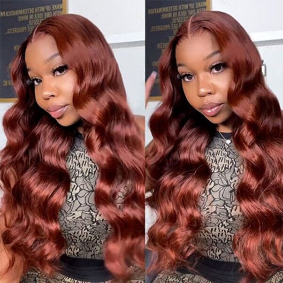 Uglam #33 Reddish Brown 13x4 Transparent Lace Front Human Hair Wig