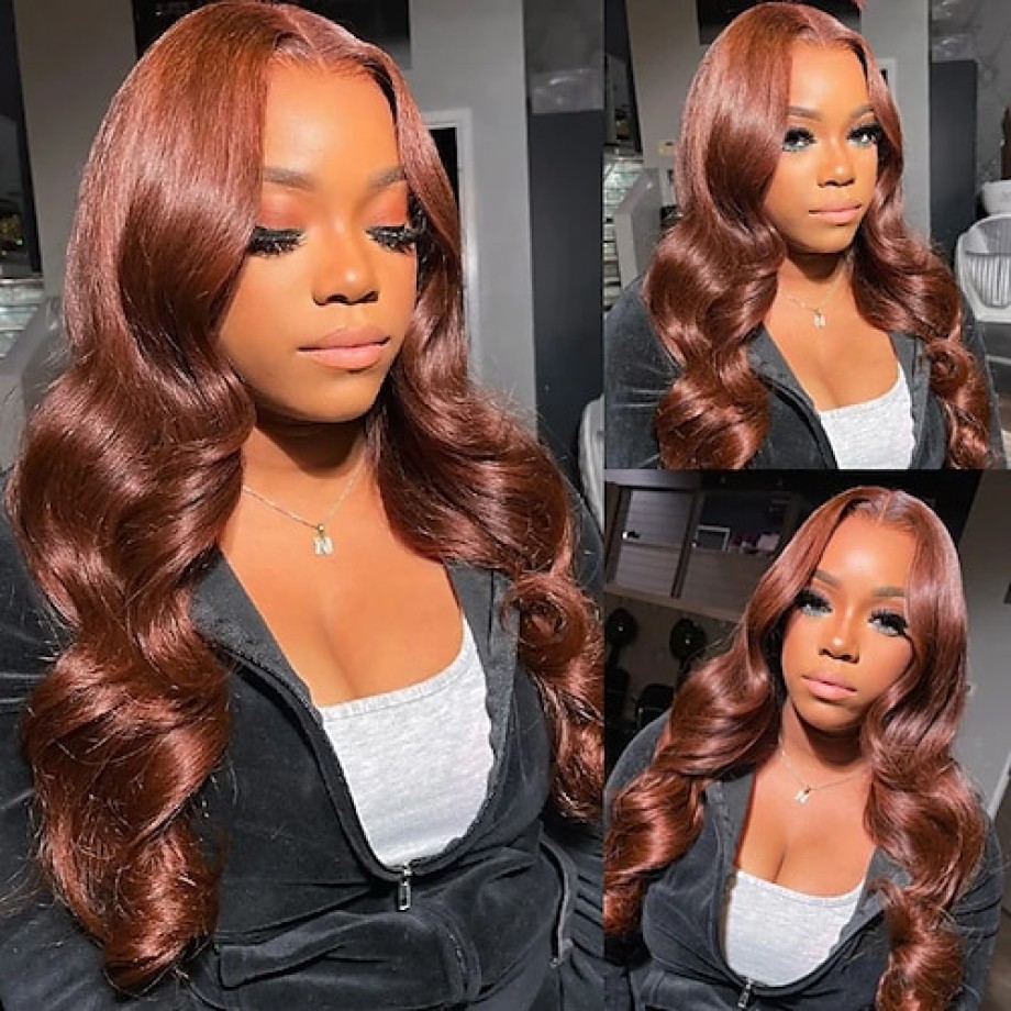 Uglam #33 Reddish Brown 13x4 Transparent Lace Front Human Hair Wig
