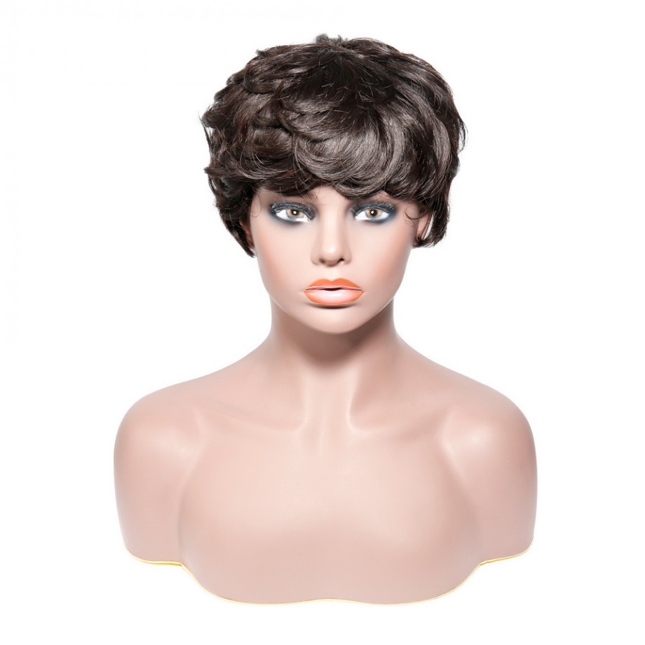 Uglam Pixie Cut Wavy Human Hair Machine Made Wig