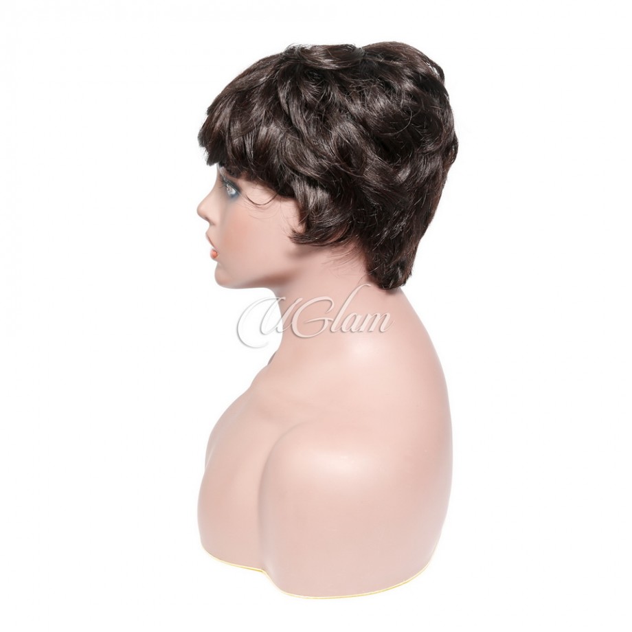 Uglam Pixie Cut Wavy Human Hair Machine Made Wig