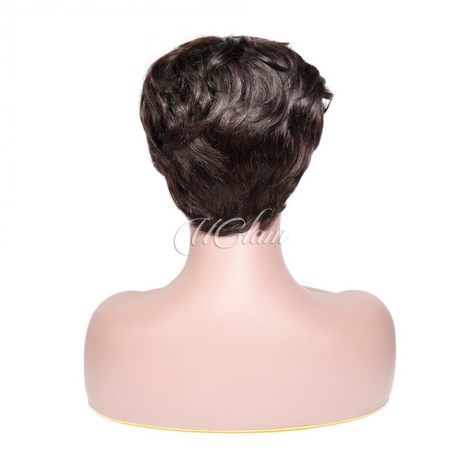 Uglam Pixie Cut Wavy Human Hair Machine Made Wig