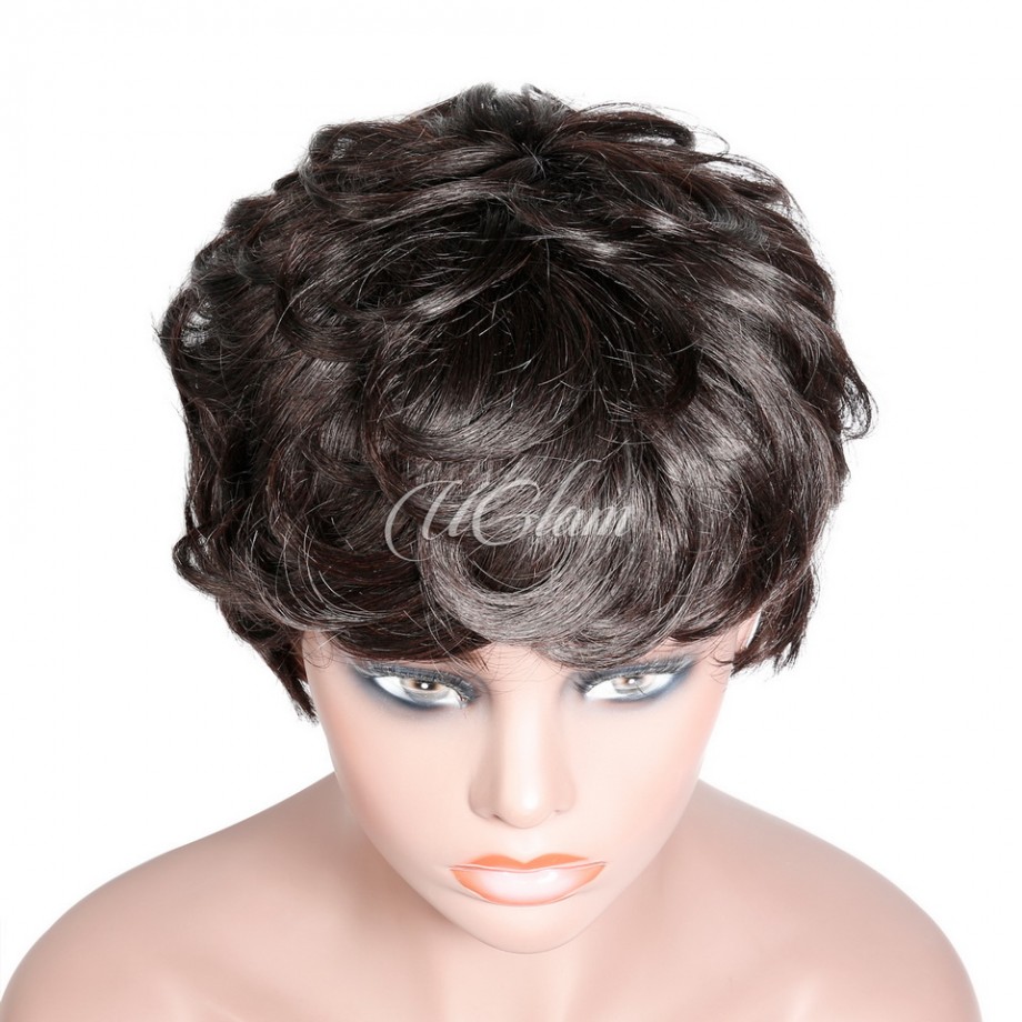 Uglam Pixie Cut Wavy Human Hair Machine Made Wig