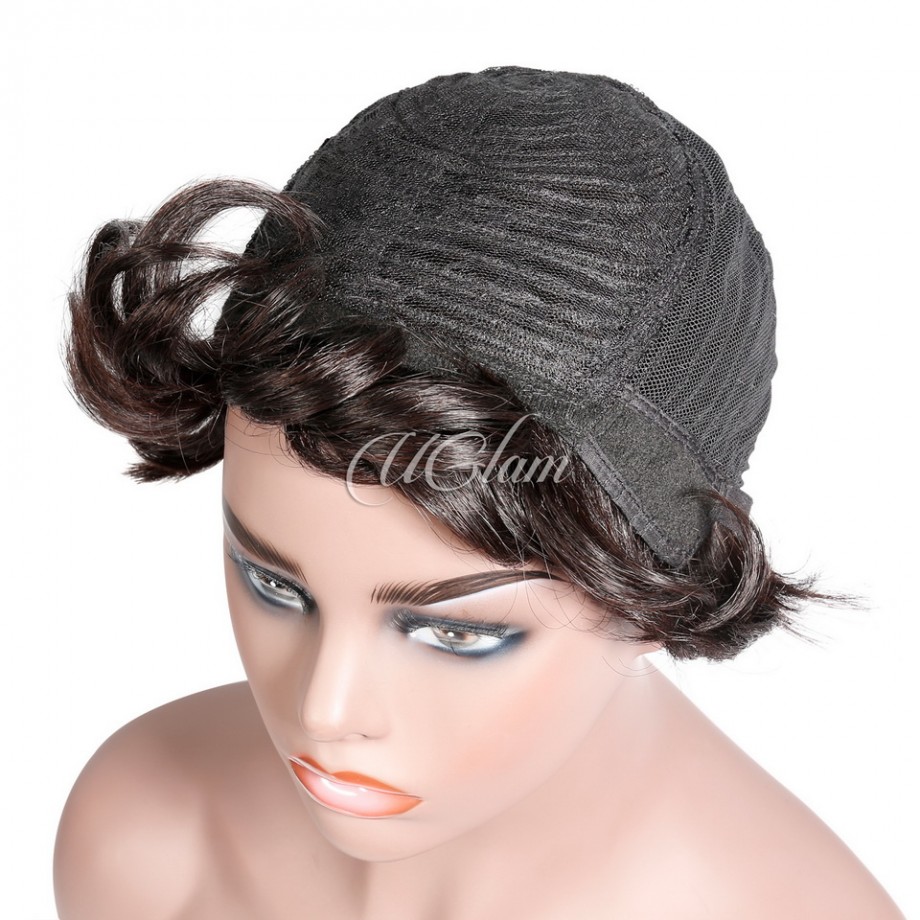 Uglam Pixie Cut Wavy Human Hair Machine Made Wig