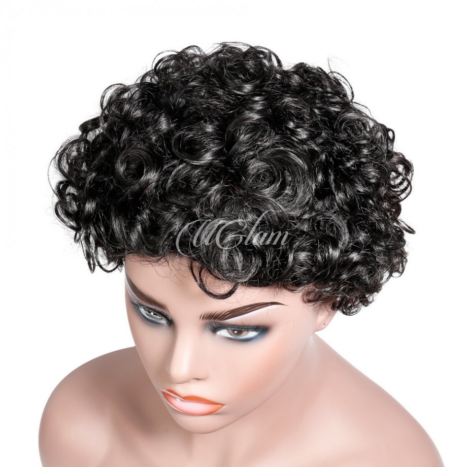 Uglam Pixie Cut Human Hair Machine Made Wig Afro Kinky Curl