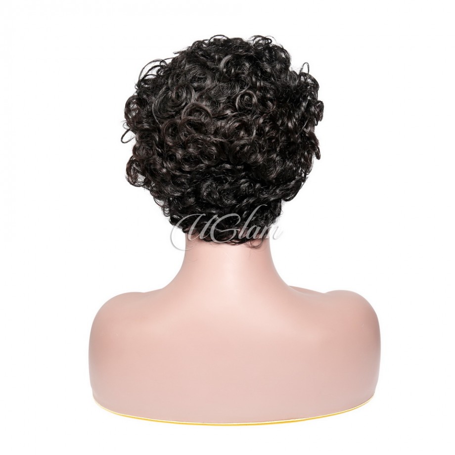 Uglam Pixie Cut Human Hair Machine Made Wig Afro Kinky Curl