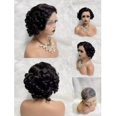 Uglam Pixie Cut T Part Lace Human Hair  Machine Made Wig Natural Black