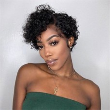 Uglam Pixie Cut Human Hair Machine Made Wig Jerry Curl