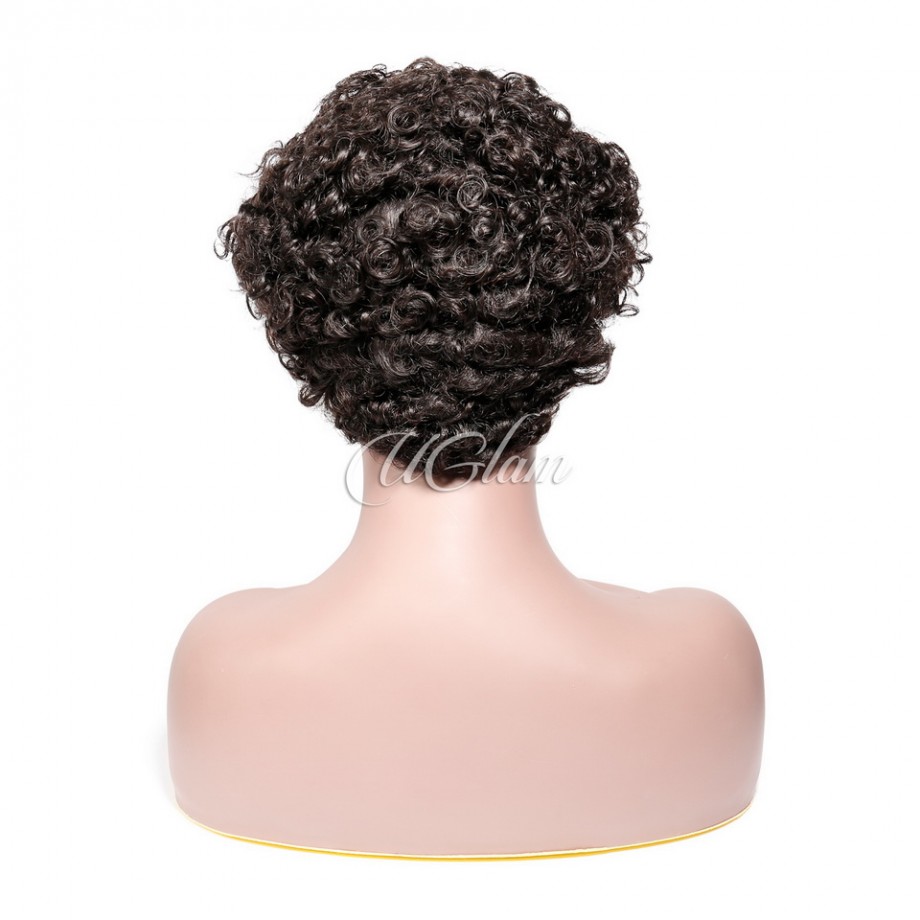Uglam Pixie Cut Human Hair Machine Made Wig Jerry Curl