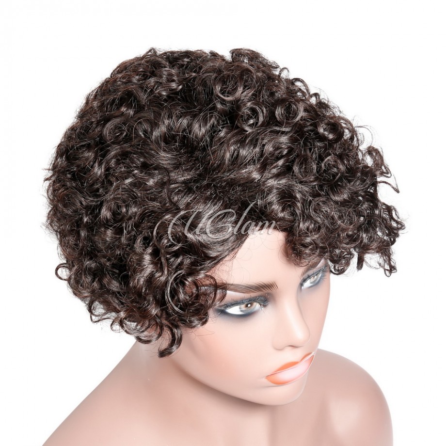 Uglam Pixie Cut Human Hair Machine Made Wig Jerry Curl
