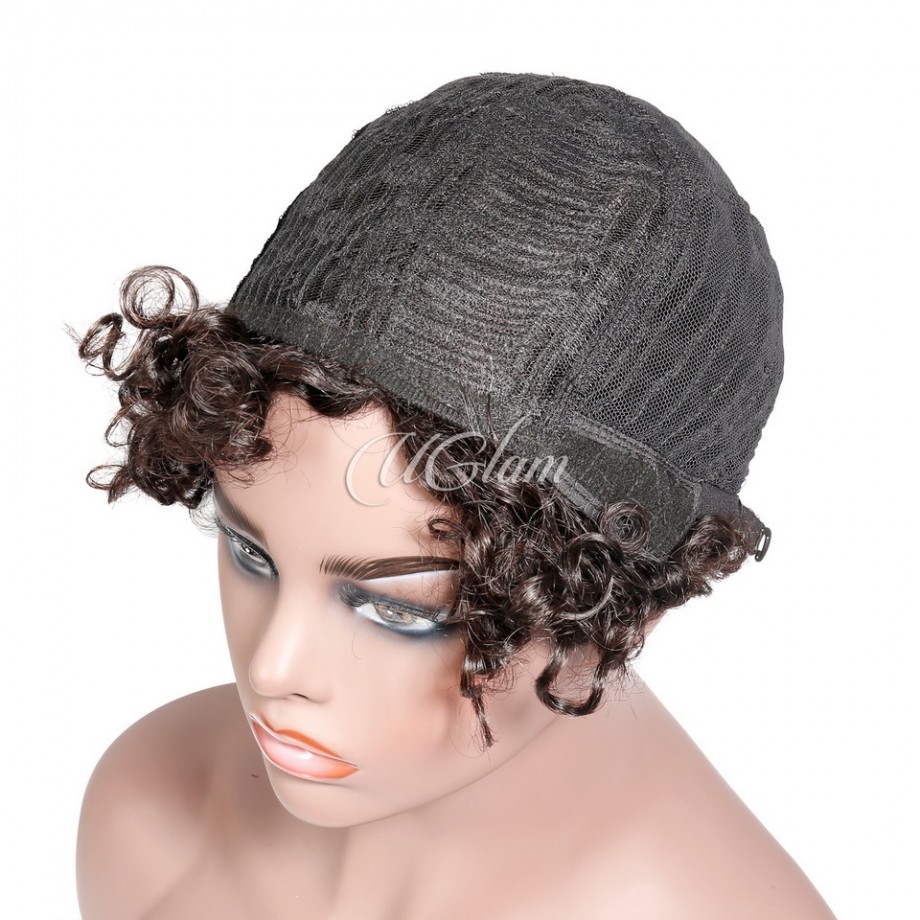 Uglam Pixie Cut Human Hair Machine Made Wig Jerry Curl