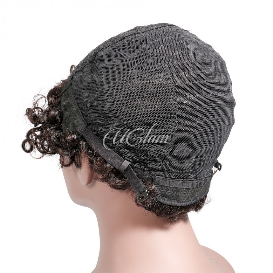 Uglam Pixie Cut Human Hair Machine Made Wig Jerry Curl