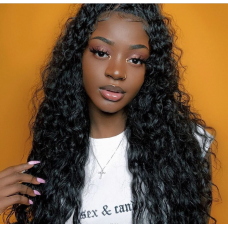 Virgin 4X4 Medium Lace Closure Deep Wave Human Hair Wig 180% Density