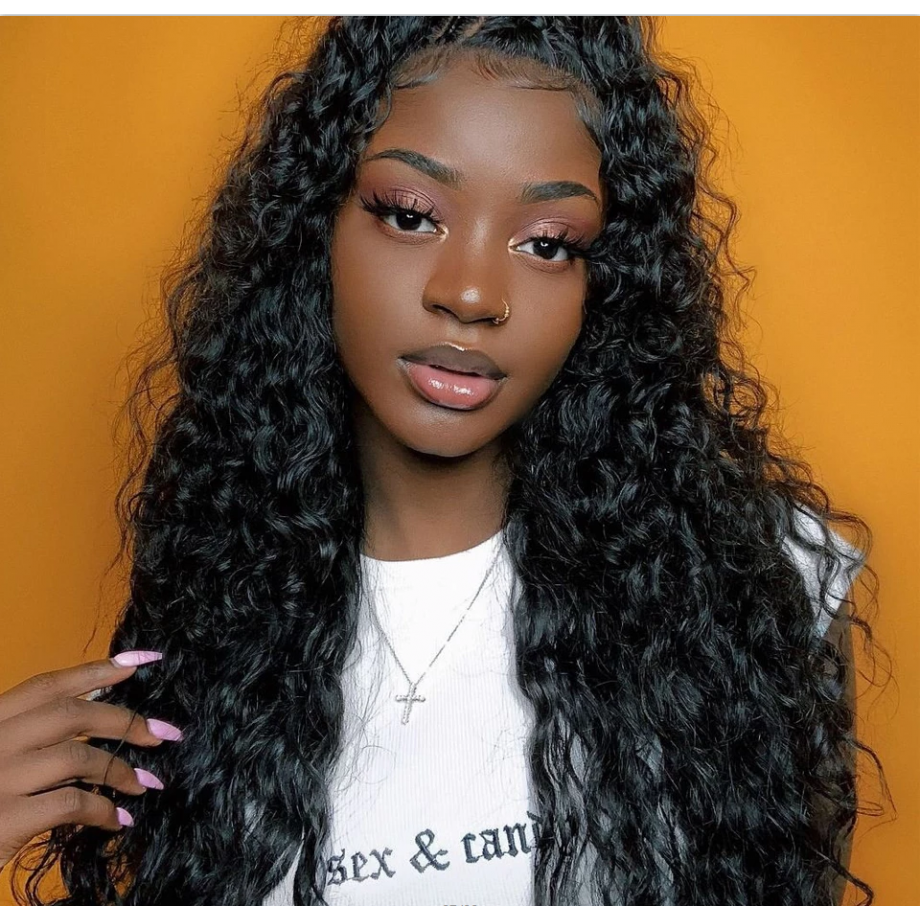 Virgin 4X4 Medium Lace Closure Deep Wave Human Hair Wig 180% Density