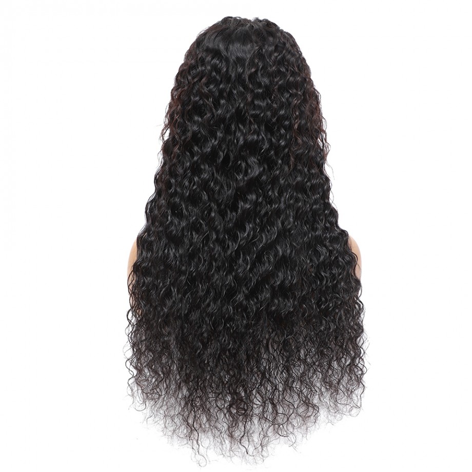Virgin 4X4 Medium Lace Closure Deep Wave Human Hair Wig 180% Density