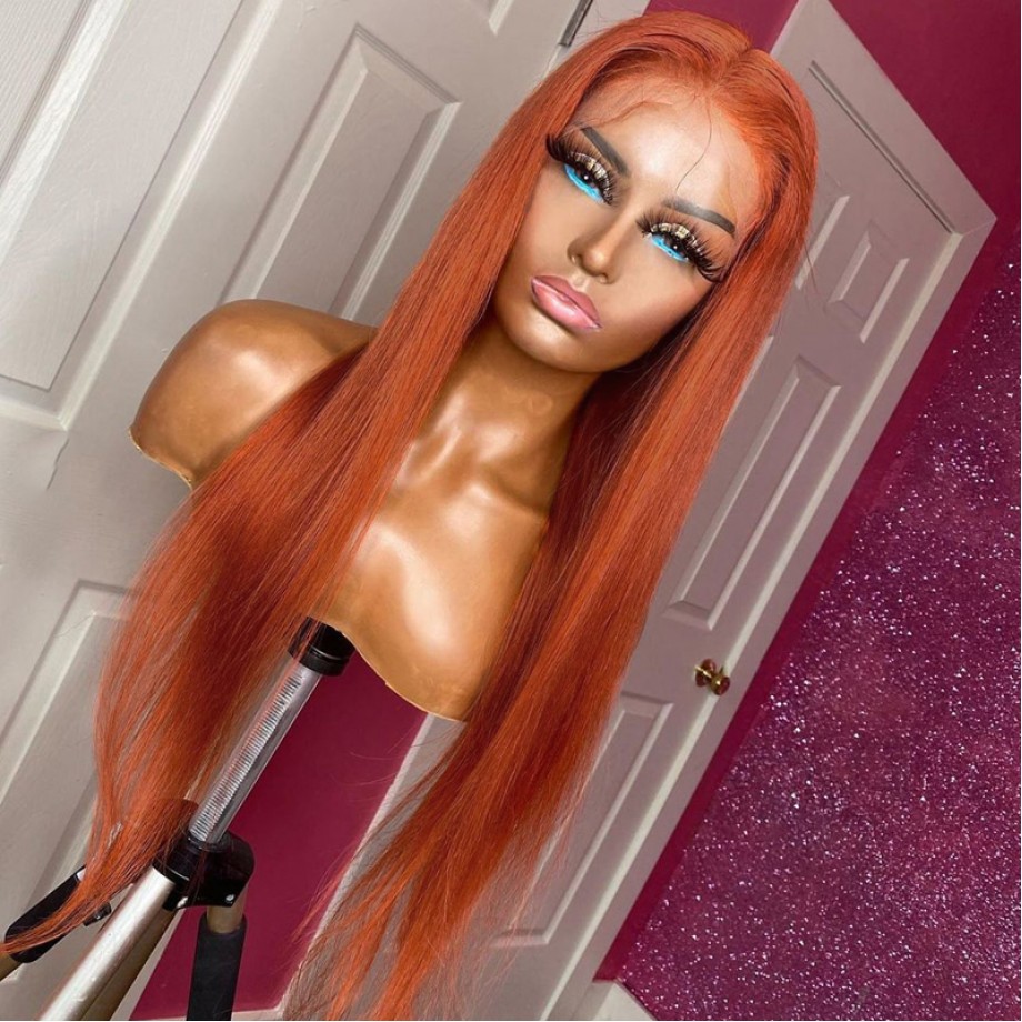 Uglam T Part Lace Orange Ginger Color Straight Wig