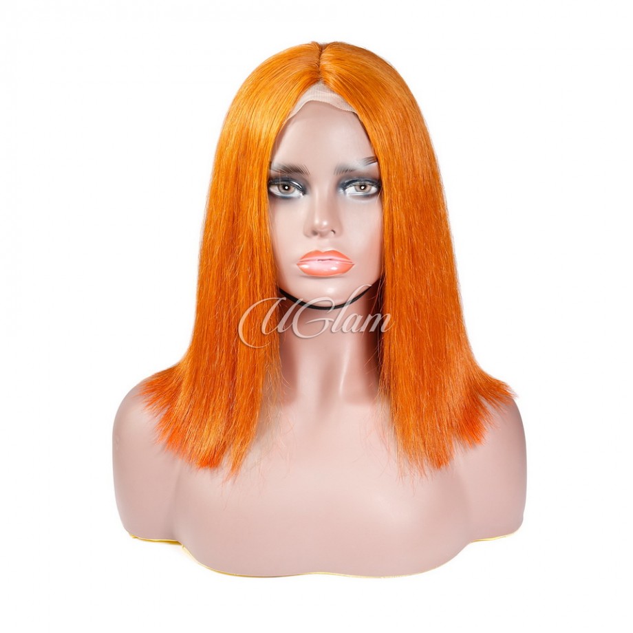 Uglam T Part Lace Orange Ginger Color Straight Bob Wig