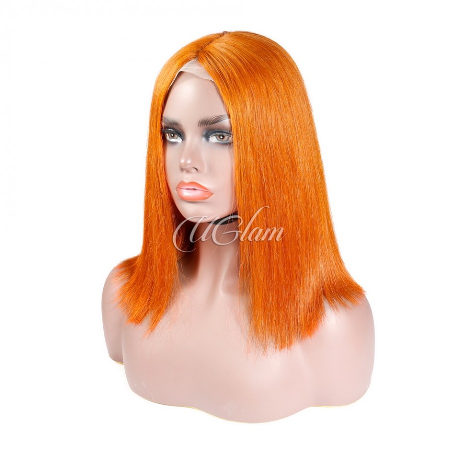Uglam T Part Lace Orange Ginger Color Straight Bob Wig