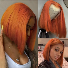 Uglam T Part Lace Orange Ginger Color Straight Bob Wig