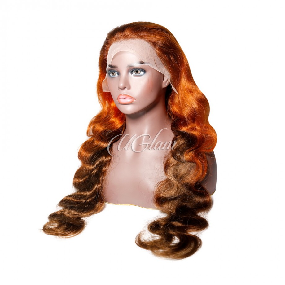 Highlight Ombre Lace Front Wig Human Hair Ginger Brown Mix  13x4  Lace Frontal Wigs 