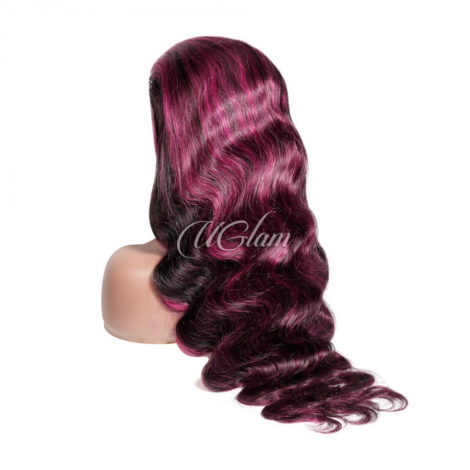 Uglam 13X4 Lace Front Wig Purple Highlight Body Wave