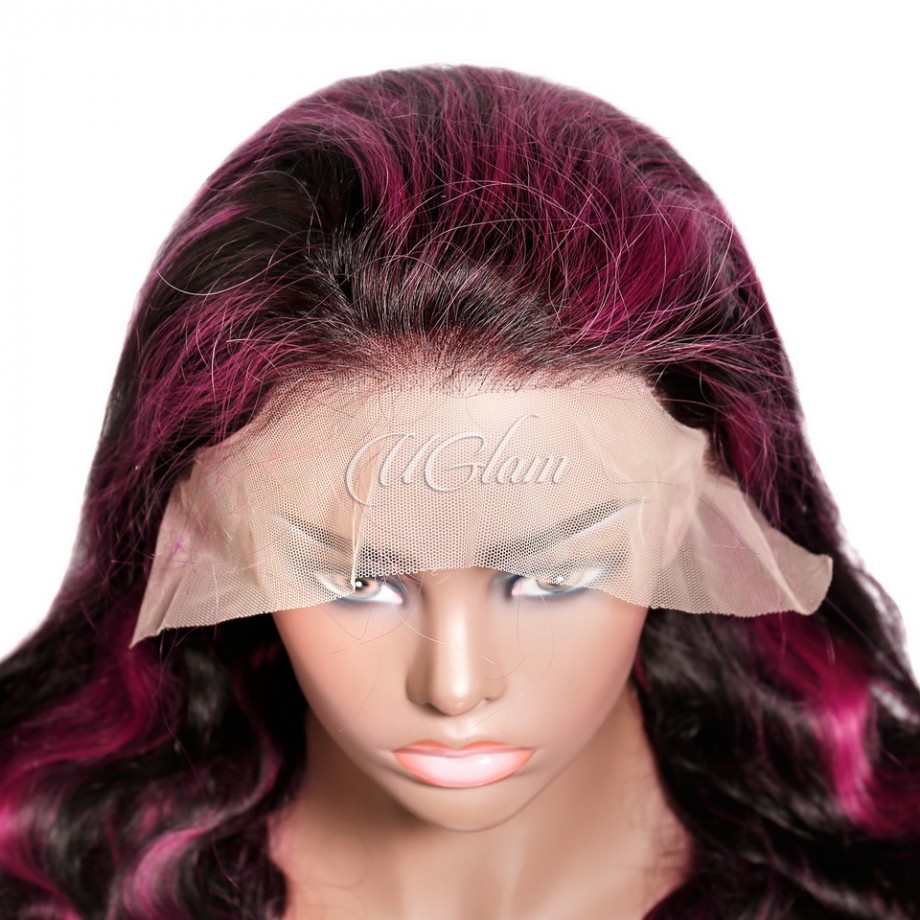 Uglam 13X4 Lace Front Wig Purple Highlight Body Wave