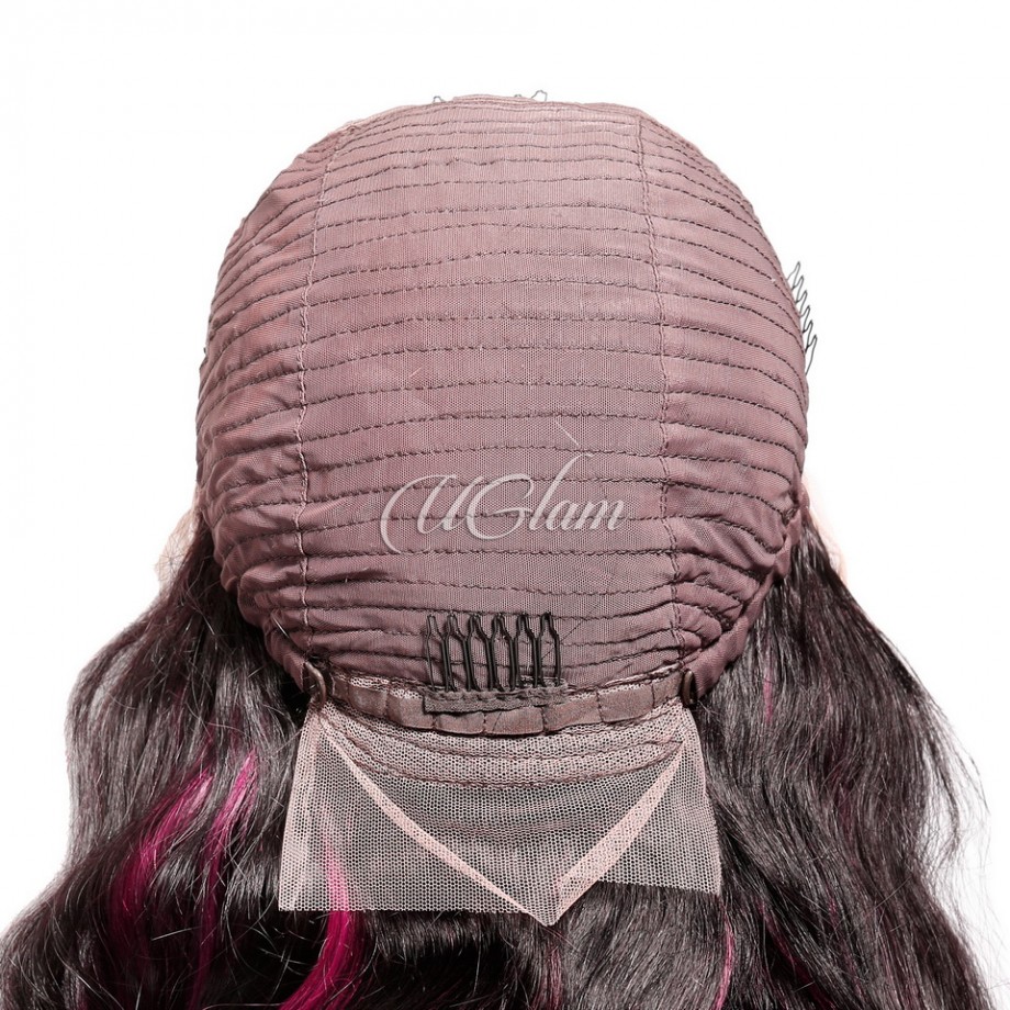 Uglam 13X4 Lace Front Wig Purple Highlight Body Wave