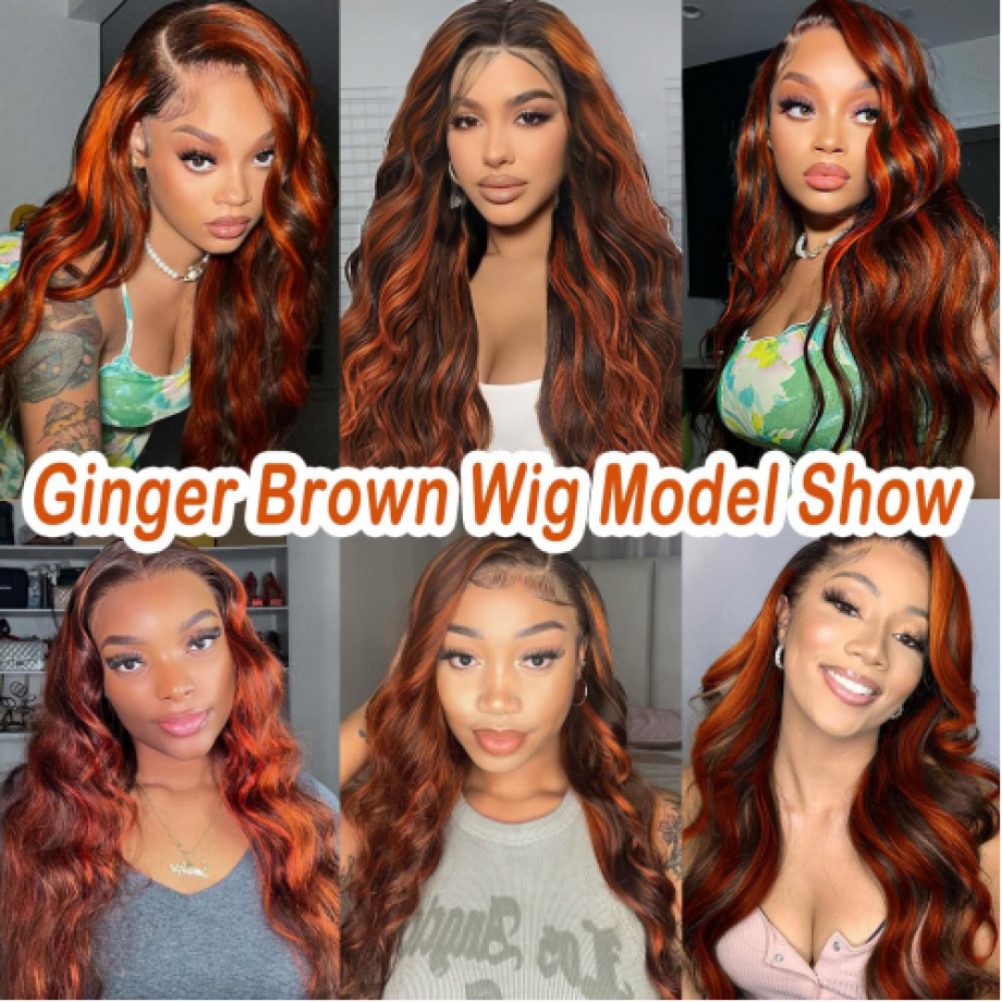 Uglam Ginger Highlight 4/350 13X4 Transparent Lace Front  Wig Human hair