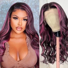 Uglam 13X4 Lace Front Wig Purple Highlight Body Wave