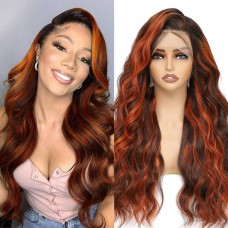 Uglam Ginger Highlight 4/350 13X4 Transparent Lace Front  Wig Human hair