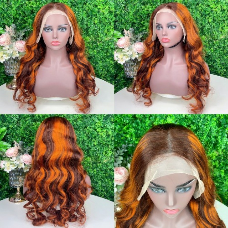Flash Sale Ginger Highlight #4/350 Brown 13x4 Lace Frontal Wig Human hair Wig Deals