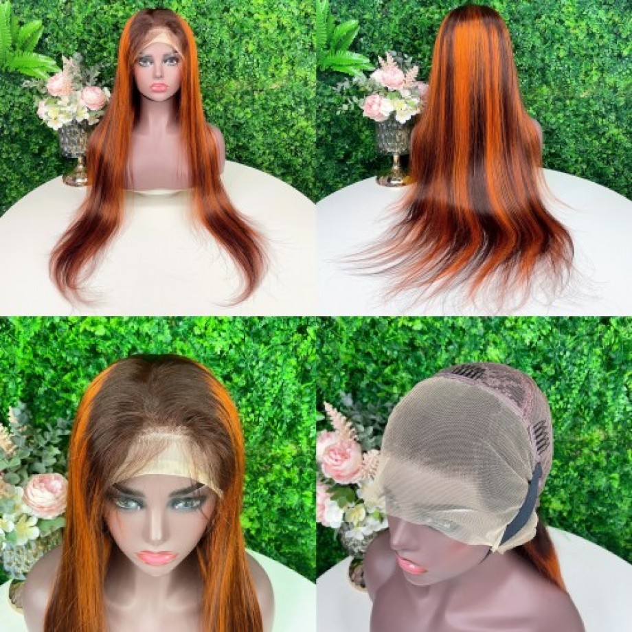 Flash Sale Ginger Highlight #4/350 Brown 13x4 Lace Frontal Wig Human hair Wig Deals