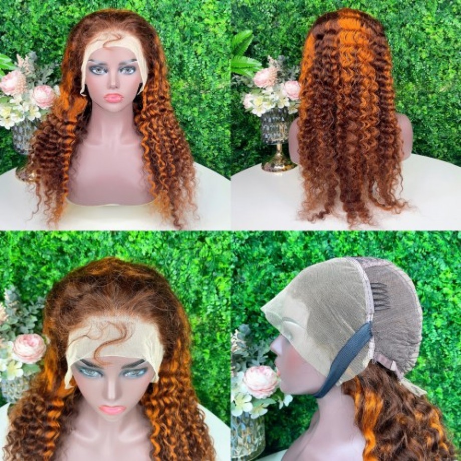 Flash Sale Ginger Highlight #4/350 Brown 13x4 Lace Frontal Wig Human hair Wig Deals