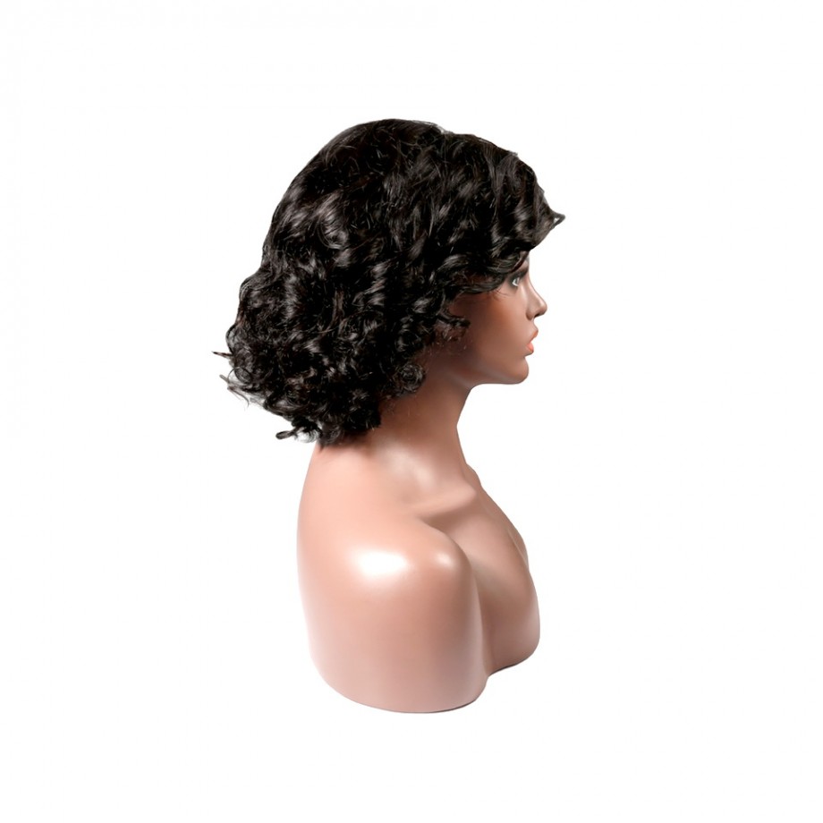 Uglam Cheap Bob Machine Made Wigs Loose Wave With Bang-No Lace No Baby Hair