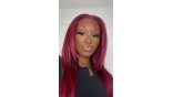 Uglam 13x4 Transparent Lace Front Wigs 99j Color Straight Hair