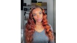 Highlight Ombre Lace Front Wig Human Hair Ginger Brown Mix  13x4  Lace Frontal Wigs 