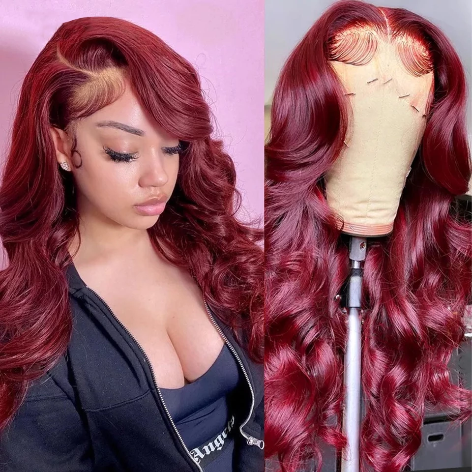 Uglam 13x4 Lace Front Wigs 99j Color Body Wave Hair