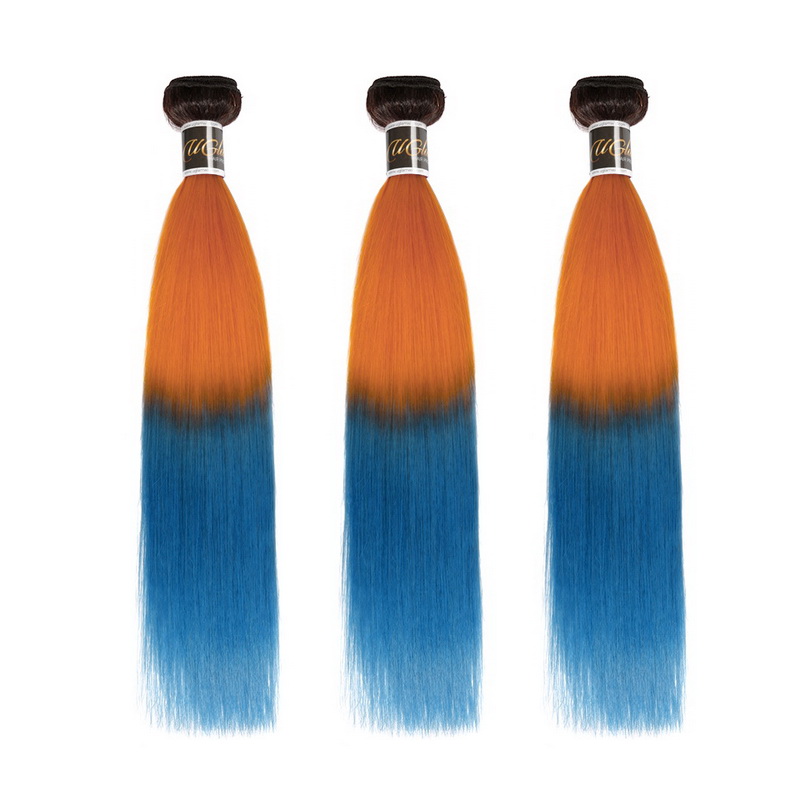 Ombre Hair Ombre Bright Orange And Azure Blue Color Straight Bundles Deal Uglam Ending up with orange hair after bleaching is not uncommon. ombre hair ombre bright orange and